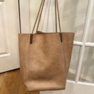 NWOT Anthropologie Tan Beige Leather Bucket Tote Shoulder Bag Purse